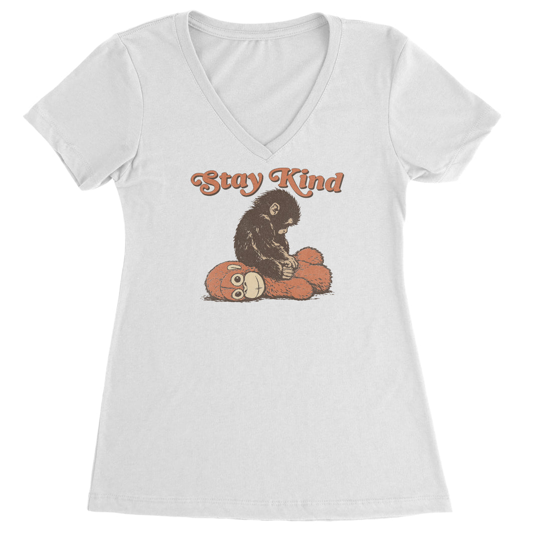 Punch Stay Kind Macaque Ladies V-Neck T-shirt White