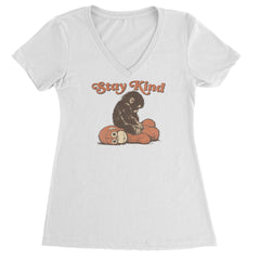 Punch Stay Kind Macaque Ladies V-Neck T-shirt White