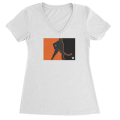 Hockey Enforcer Retro Vintage Ladies V-Neck T-shirt White