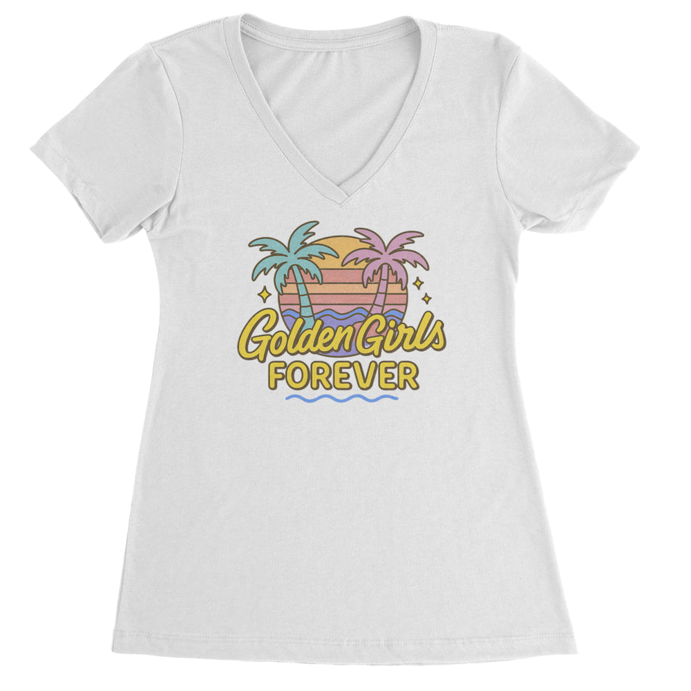 Golden Girls Forever Retro Sunset graphic on Women's Lightweight V-Neck T-Shirt in White