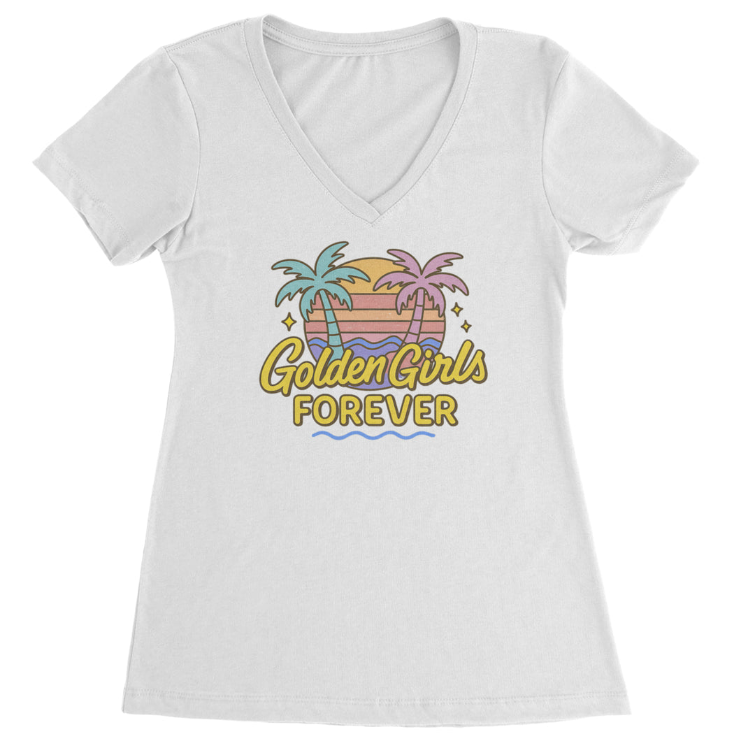 Golden Girls Forever Retro Sunset Ladies V-Neck T-shirt White