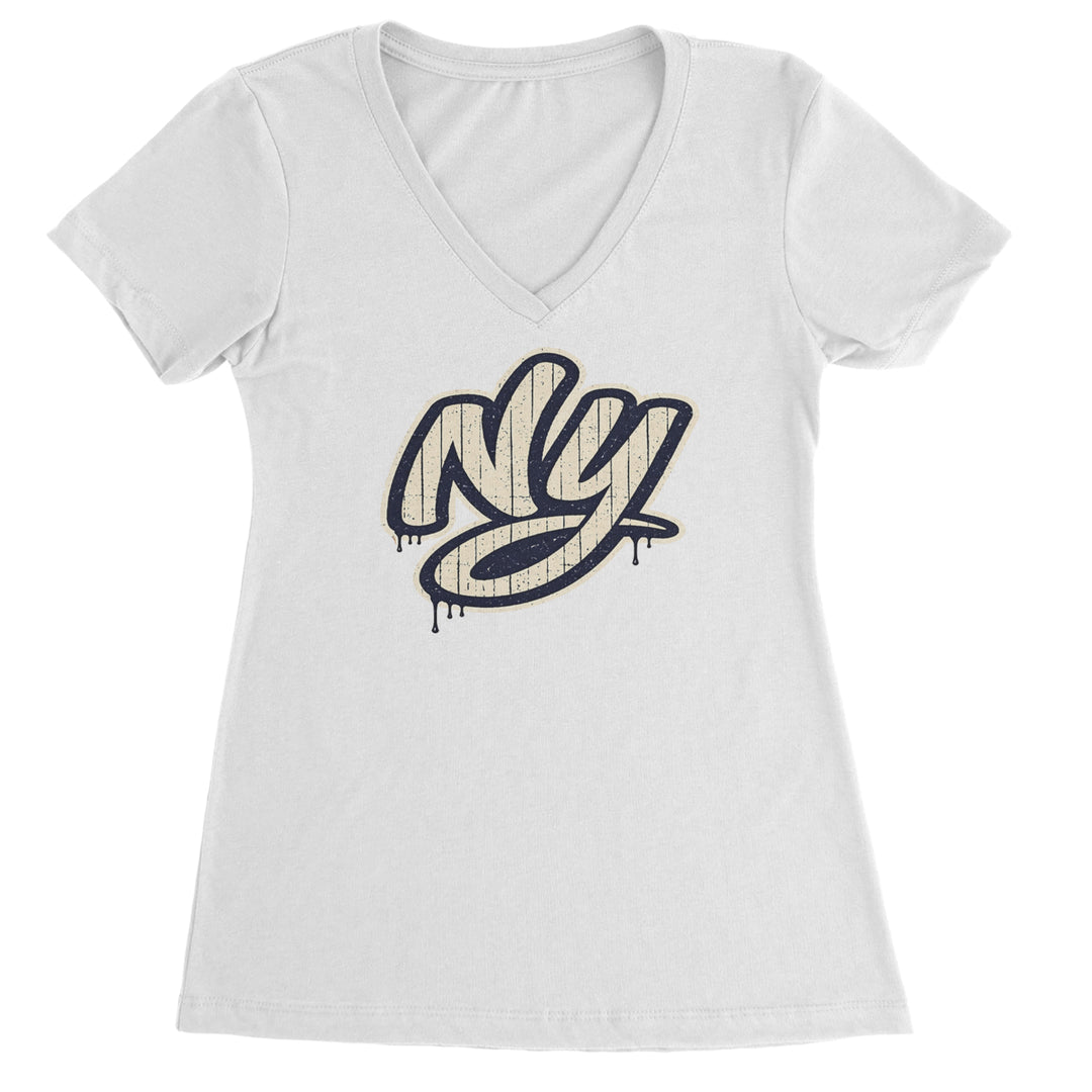 NYC New York City Grunge Street Ladies V-Neck T-shirt White