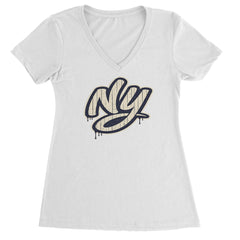 NYC New York City Grunge Street Ladies V-Neck T-shirt White