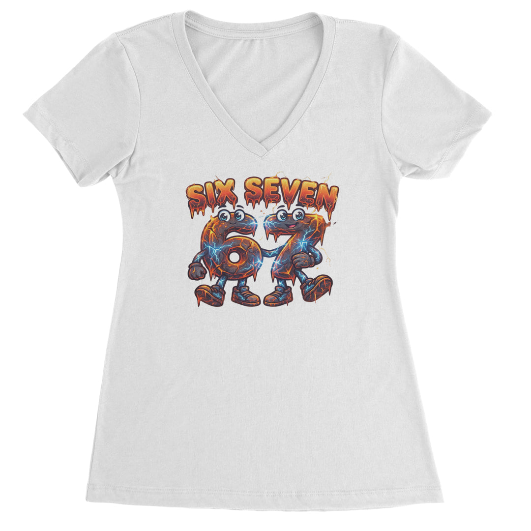 67 Lava Lightning Six Seven Meme Ladies V-Neck T-shirt White