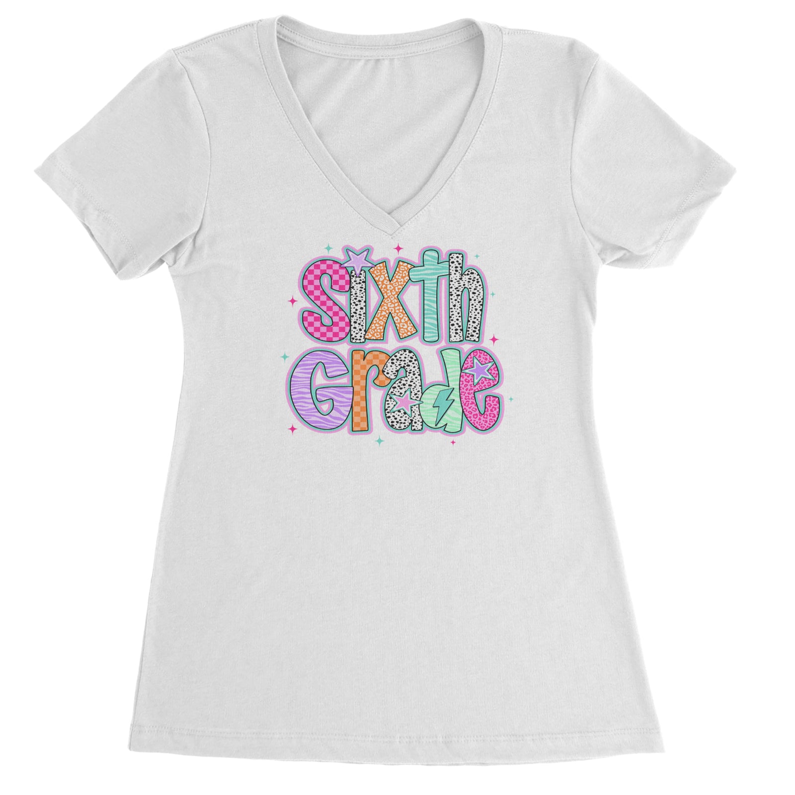 Sixth Grade Colorful Back to School Ladies V-Neck T-shirt Black