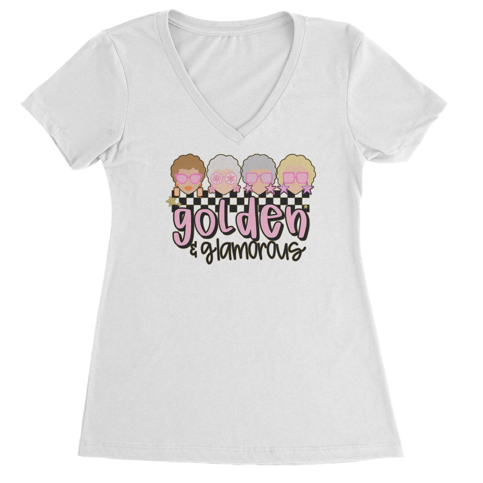 Golden And Glamorous Golden Girls Ladies V-Neck T-shirt Black