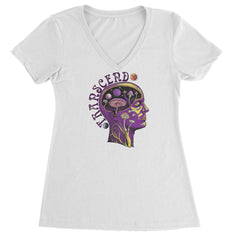 Psychedelic Cosmic Mushroom Head Ladies V-Neck T-shirt White