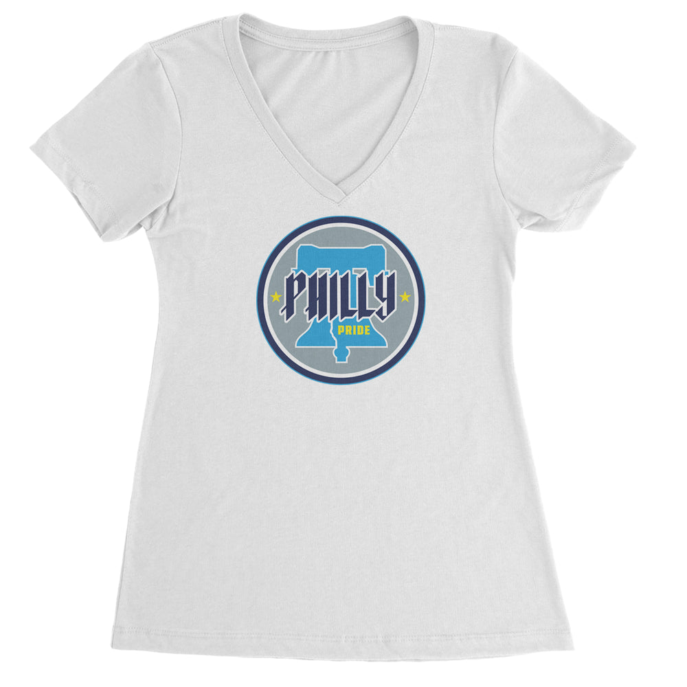 Philly Pride Liberty Bell graphic on Women's Lightweight V-Neck T-Shirt in White