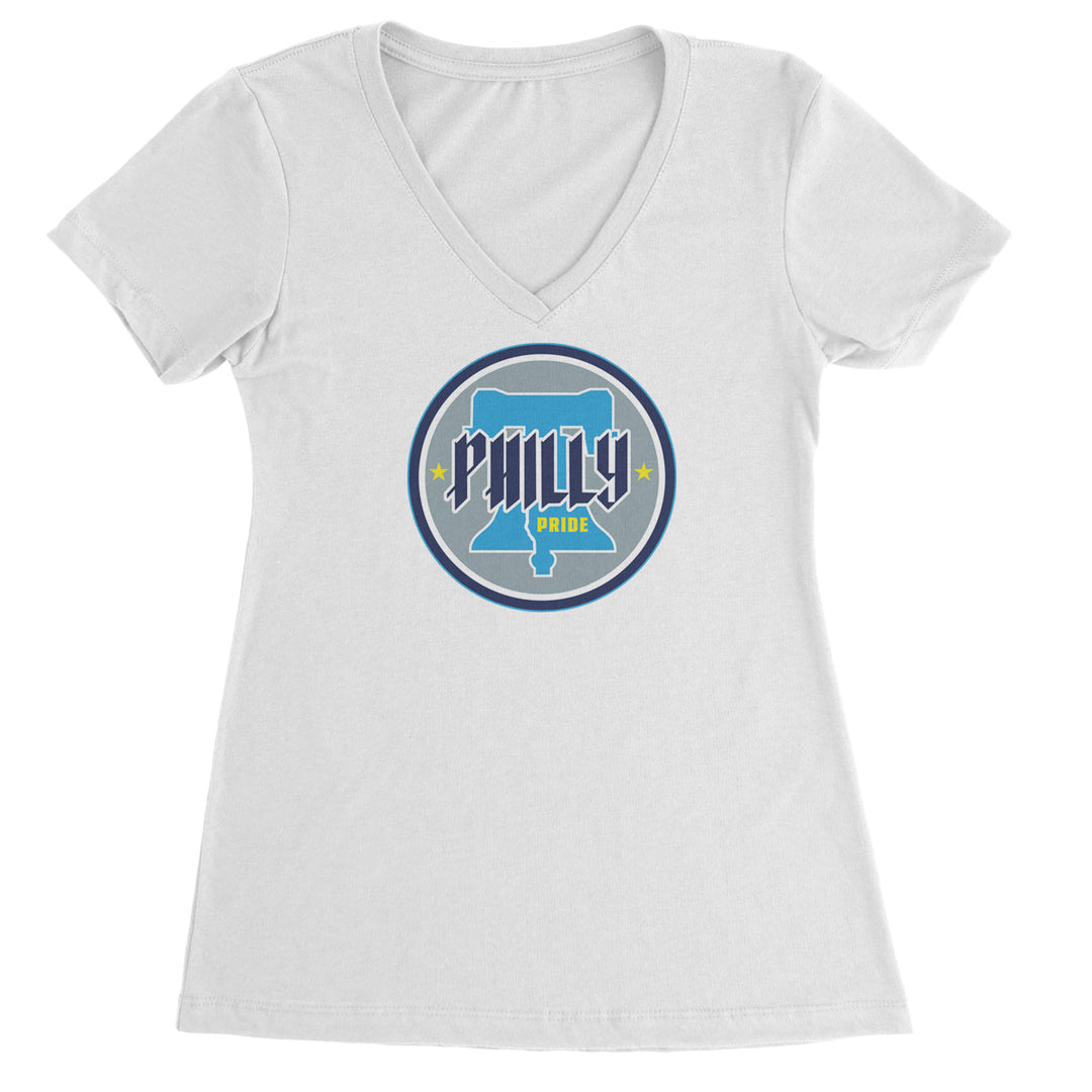 Philly Pride Liberty Bell graphic on Women's Lightweight V-Neck T-Shirt in White