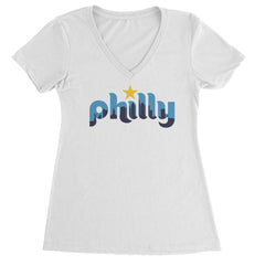 Skyline Philly Philadelphia Ladies V-Neck T-shirt White
