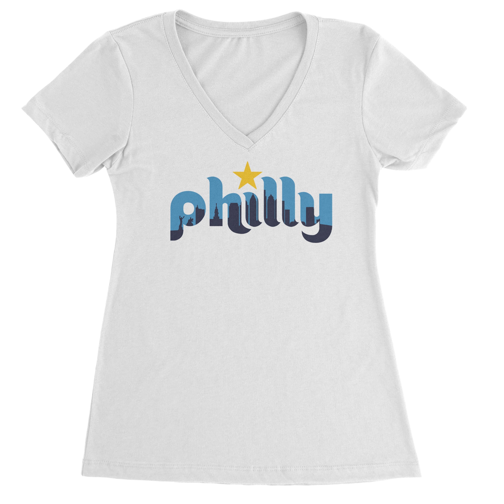 Skyline Philly Philadelphia Ladies V-Neck T-shirt White
