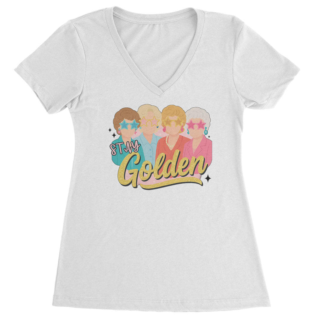 Stay Golden Girls Retro Ladies V-Neck T-shirt White
