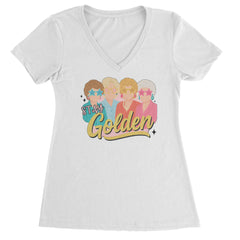 Stay Golden Girls Retro Ladies V-Neck T-shirt White