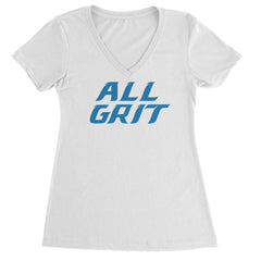 All Grit Detroit Football Ladies V-Neck T-shirt White