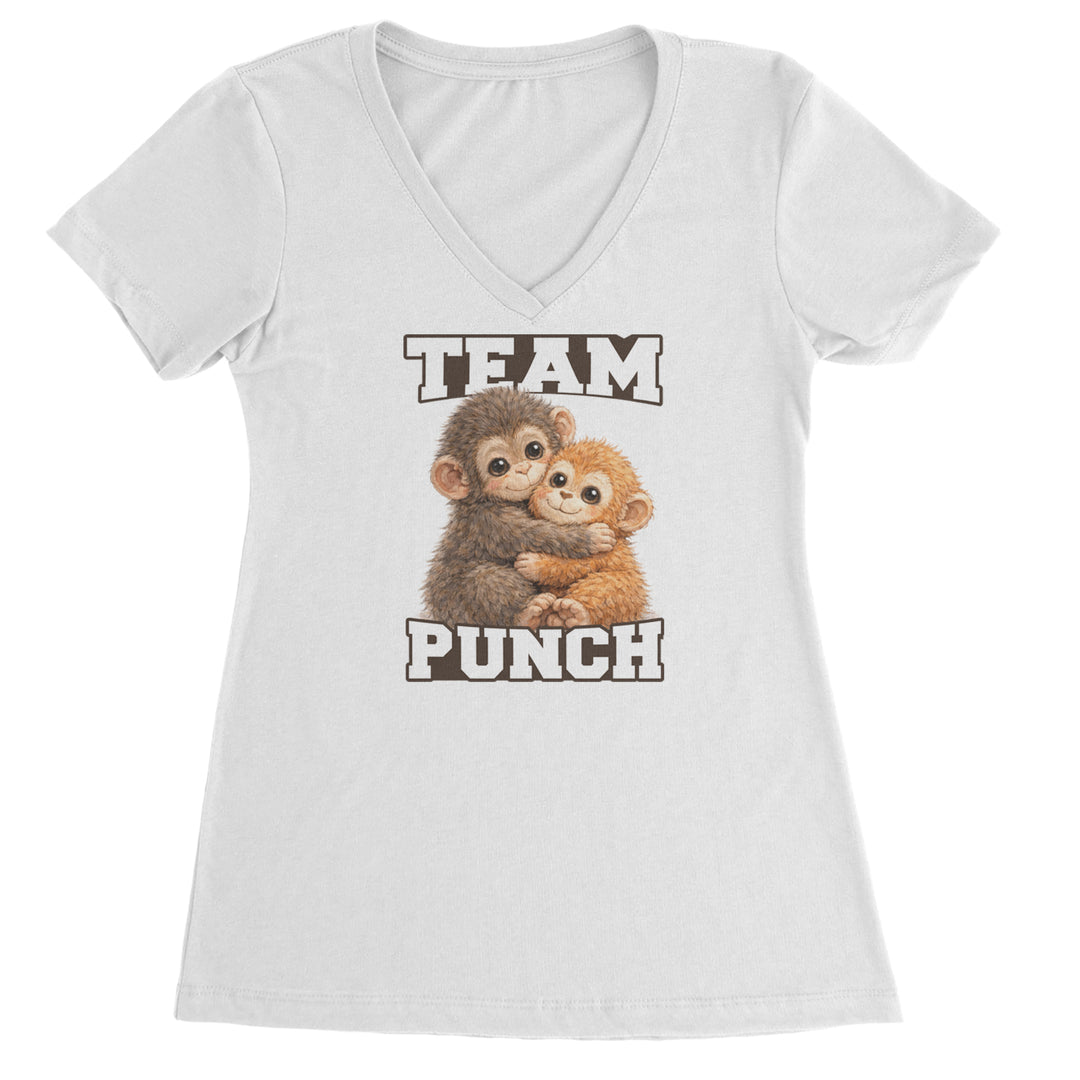 Team Punch Panchi-kun Monkey Ladies V-Neck T-shirt White