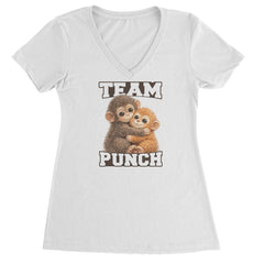 Team Punch Panchi-kun Monkey Ladies V-Neck T-shirt White