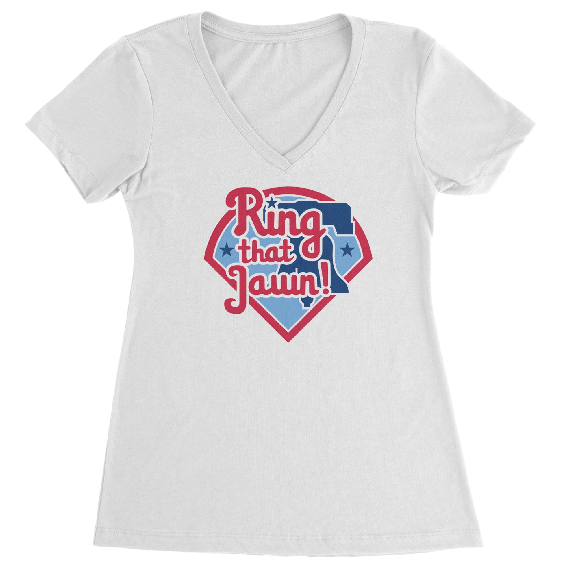 Ring That Jawn Philly Baseball Ladies V-Neck T-shirt White