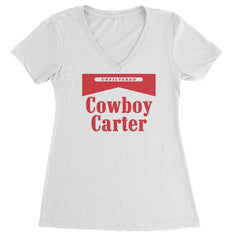 Cowboy Karter Country Act Two Ladies V-Neck T-shirt White
