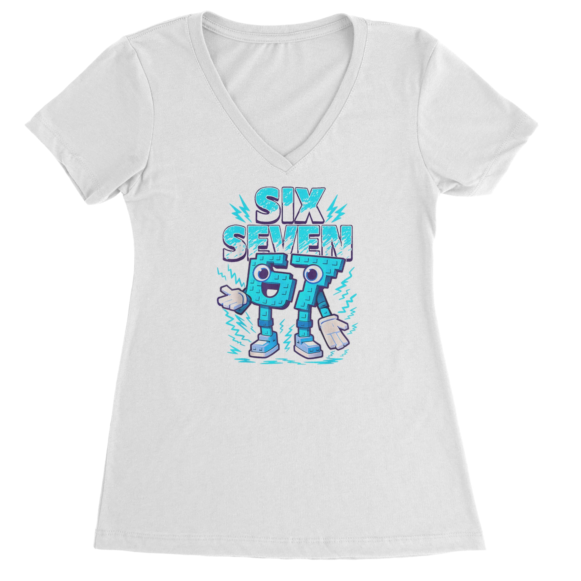 67 Brainrot Meme Slang Ladies V-Neck T-shirt Black