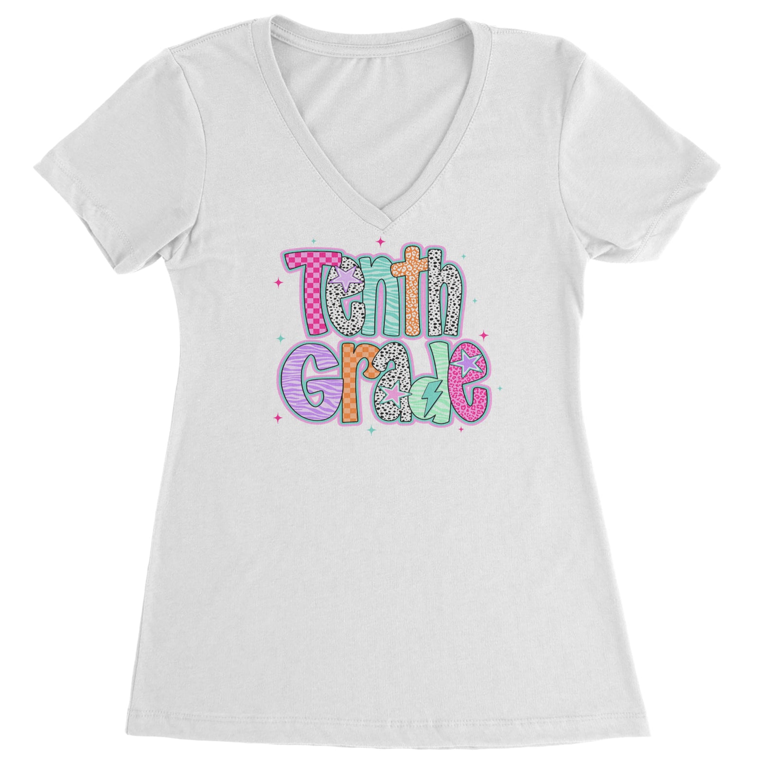 Tenth Grade Trendsetter Colorful Back to School Ladies V-Neck T-shirt Black