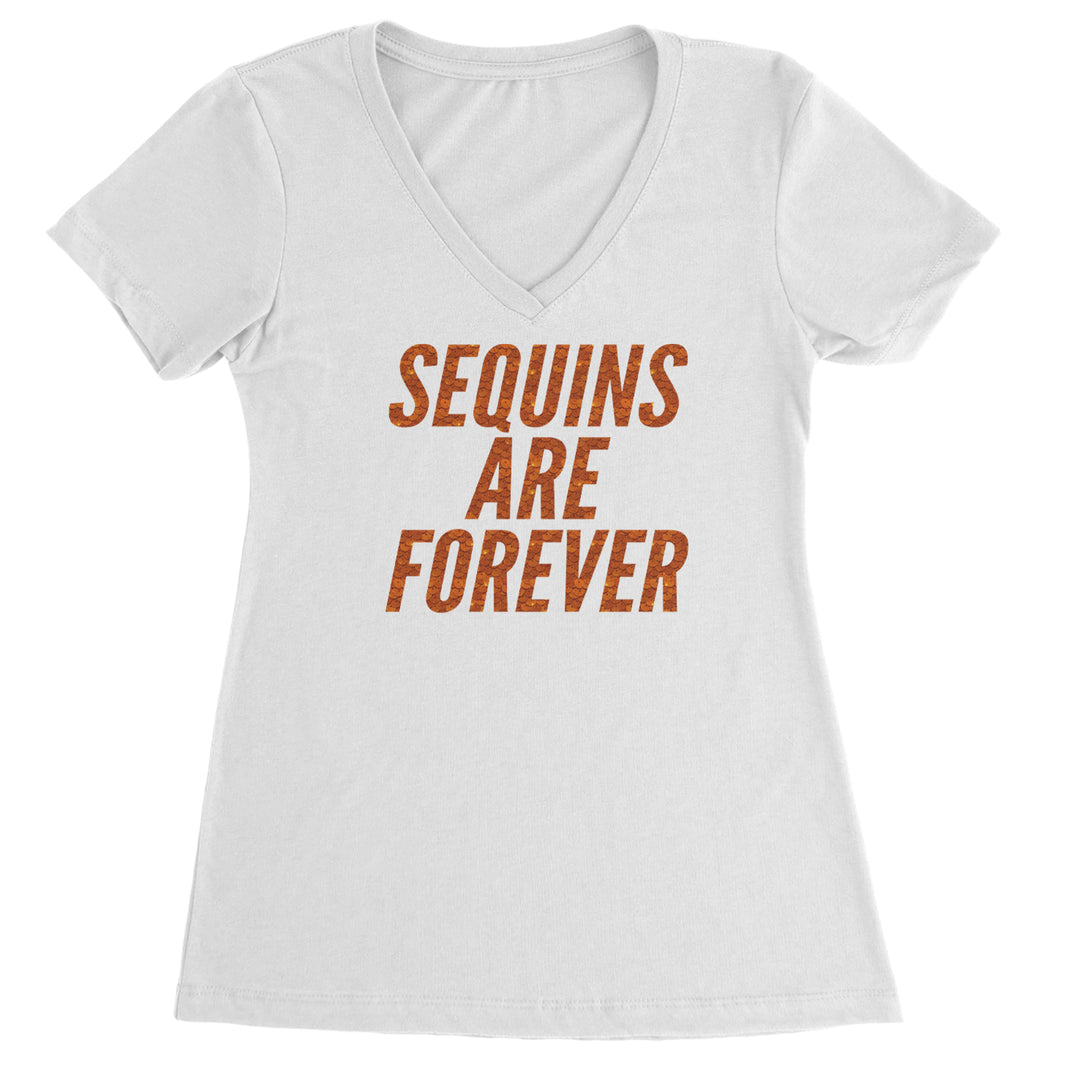 Sequins Are Forever Retro Glam Ladies V-Neck T-shirt White