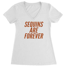 Sequins Are Forever Retro Glam Ladies V-Neck T-shirt White