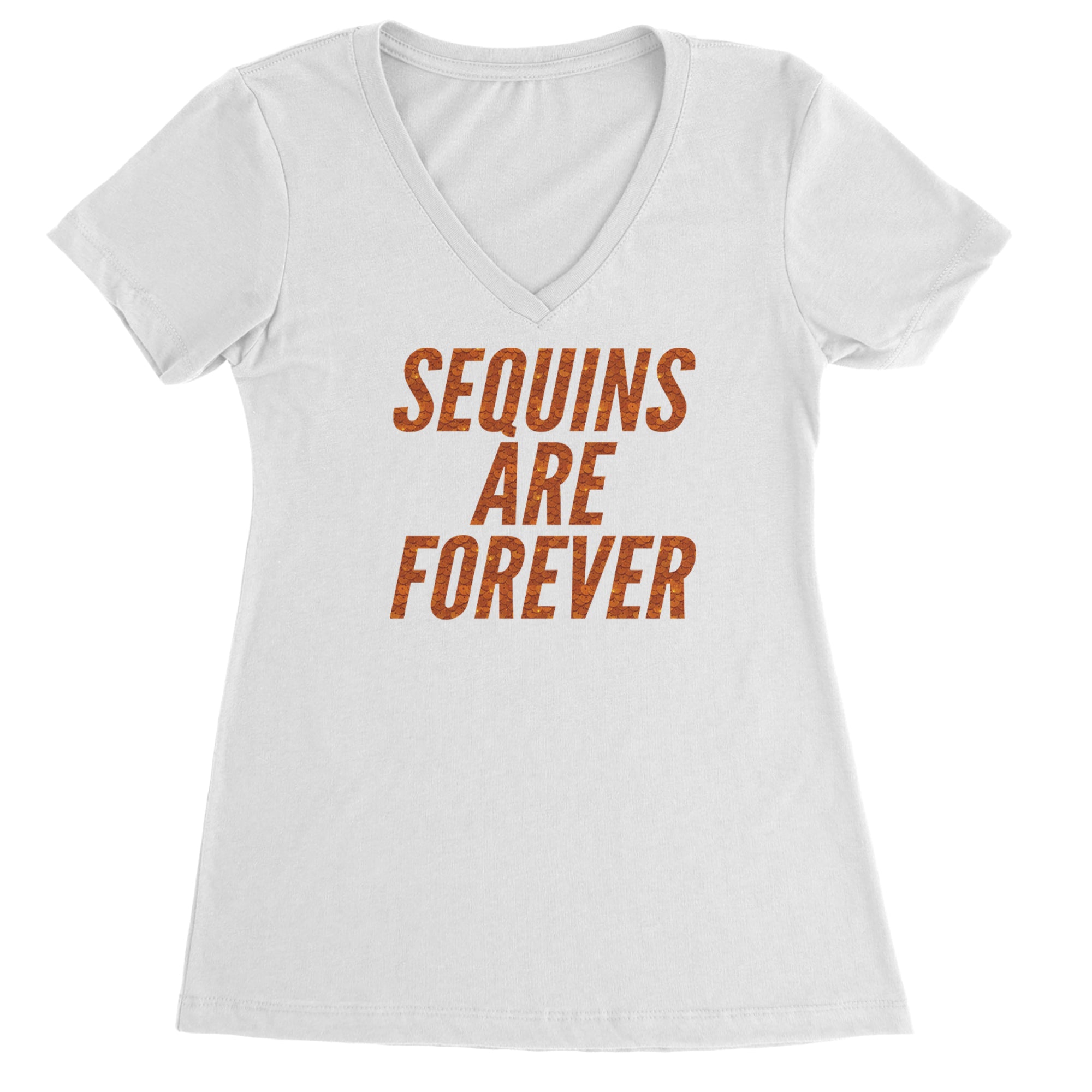 Sequins Are Forever Retro Glam Ladies V-Neck T-shirt White
