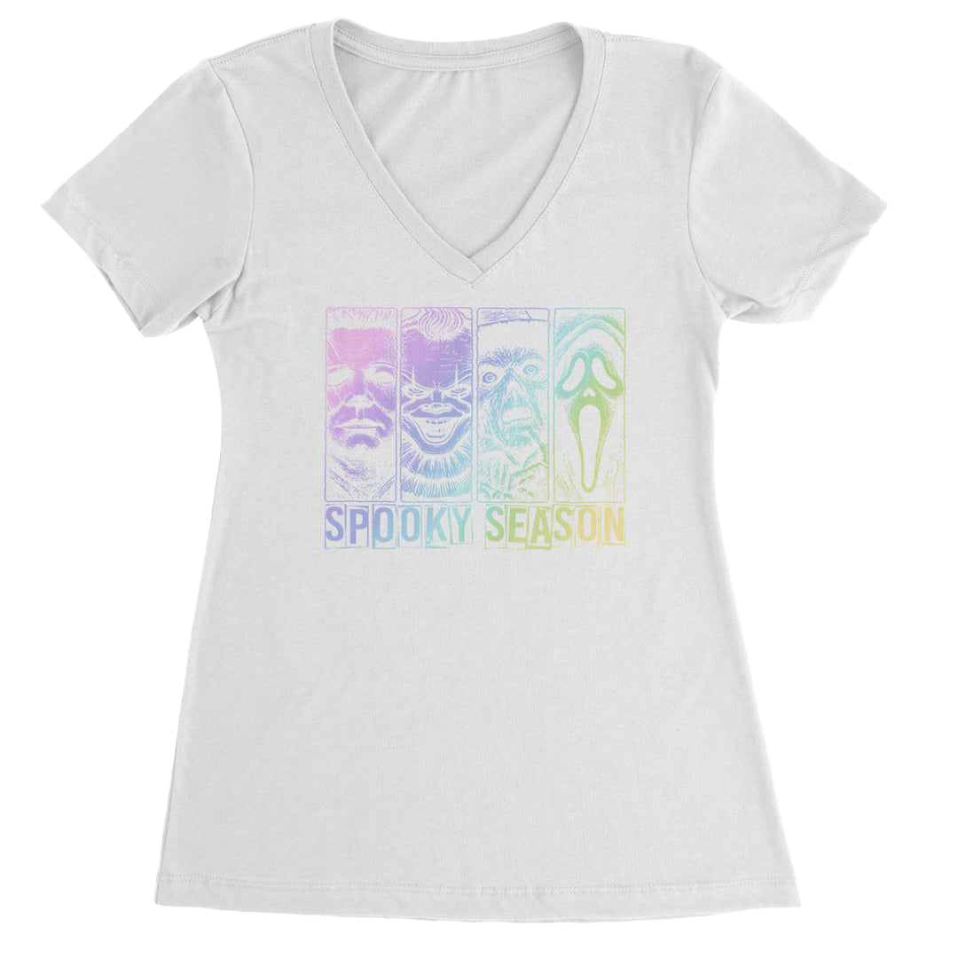 Spooky Season Horror Icons Halloween Ladies V-Neck T-shirt White