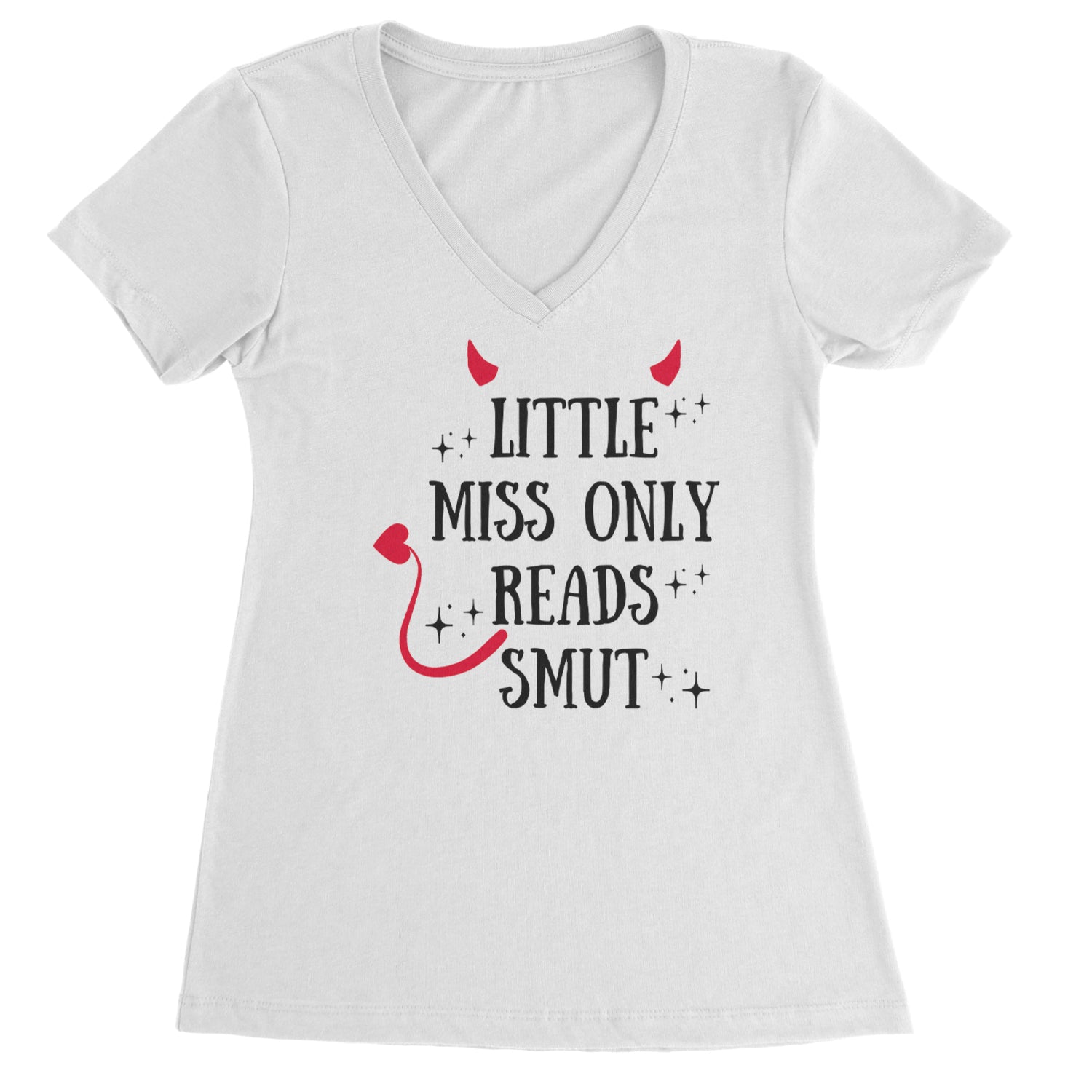 Little Miss Only Reads Smut Devilish Ladies V-Neck T-shirt White