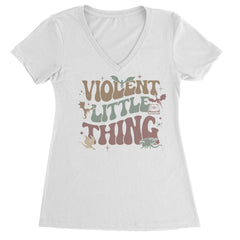 Women's Lightweight V-Neck T-Shirt with cute dragon silhouettes, sparkly stars, and a small stack of spell books