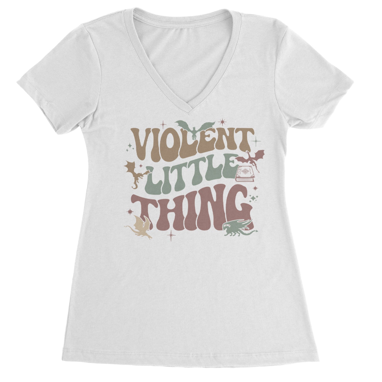 Violent Little Thing Dragon Ladies V-Neck T-shirt White