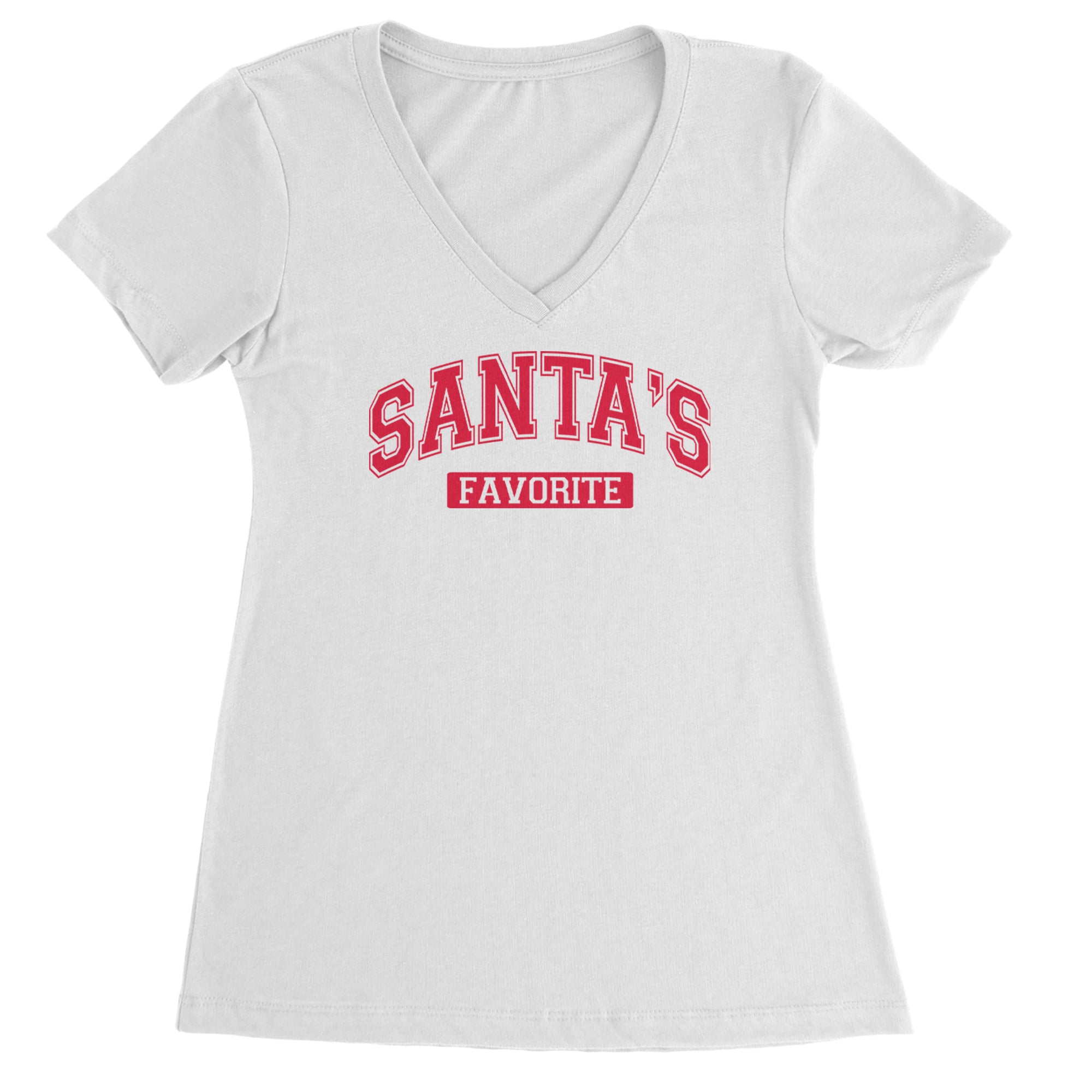 Santa's Favorite Ladies V-Neck T-shirt White