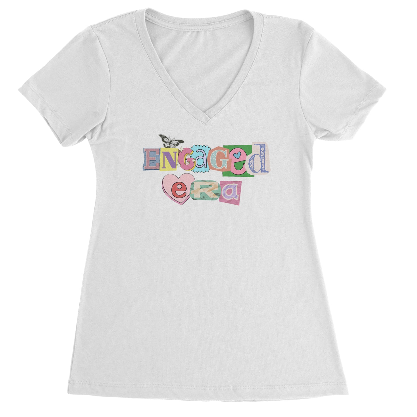 Engaged Era Aesthetic Retro Collage Design Ladies V-Neck T-shirt Black