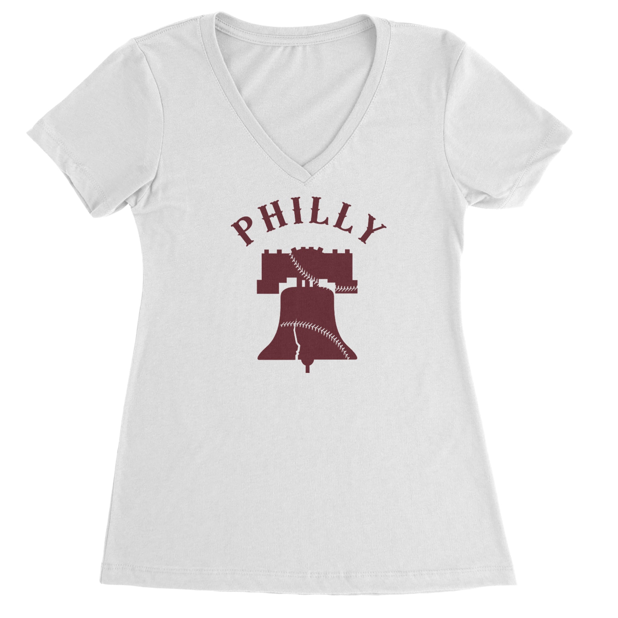 Philly Cracked Liberty Bell Ladies V-Neck T-shirt White