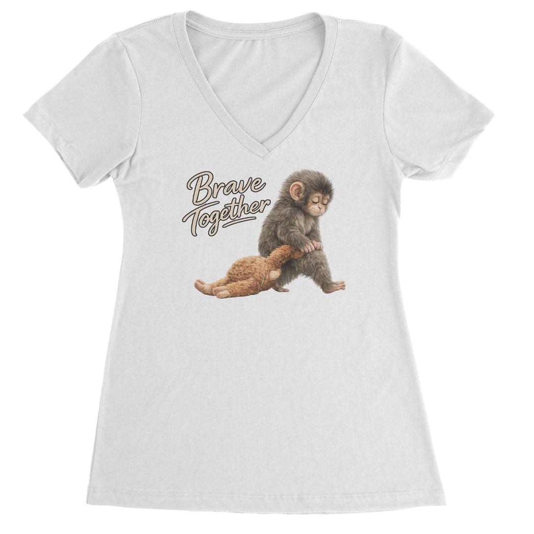 Punch Brave Together Stuffed Animal Ladies V-Neck T-shirt White