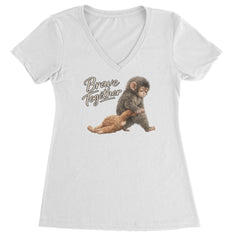 Punch Brave Together Stuffed Animal Ladies V-Neck T-shirt White
