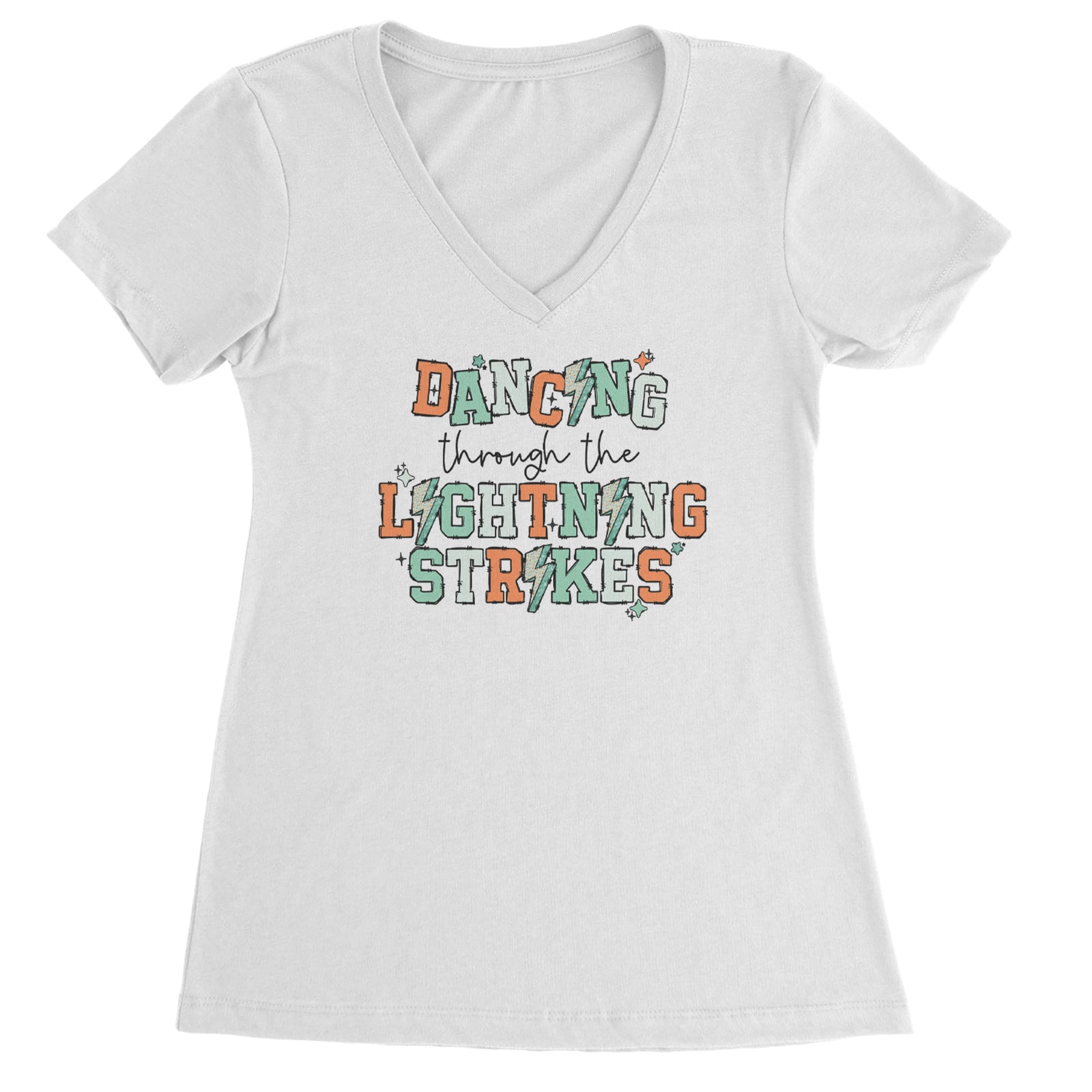 Dancing Through The Lightning Strikes Ladies V-Neck T-shirt White