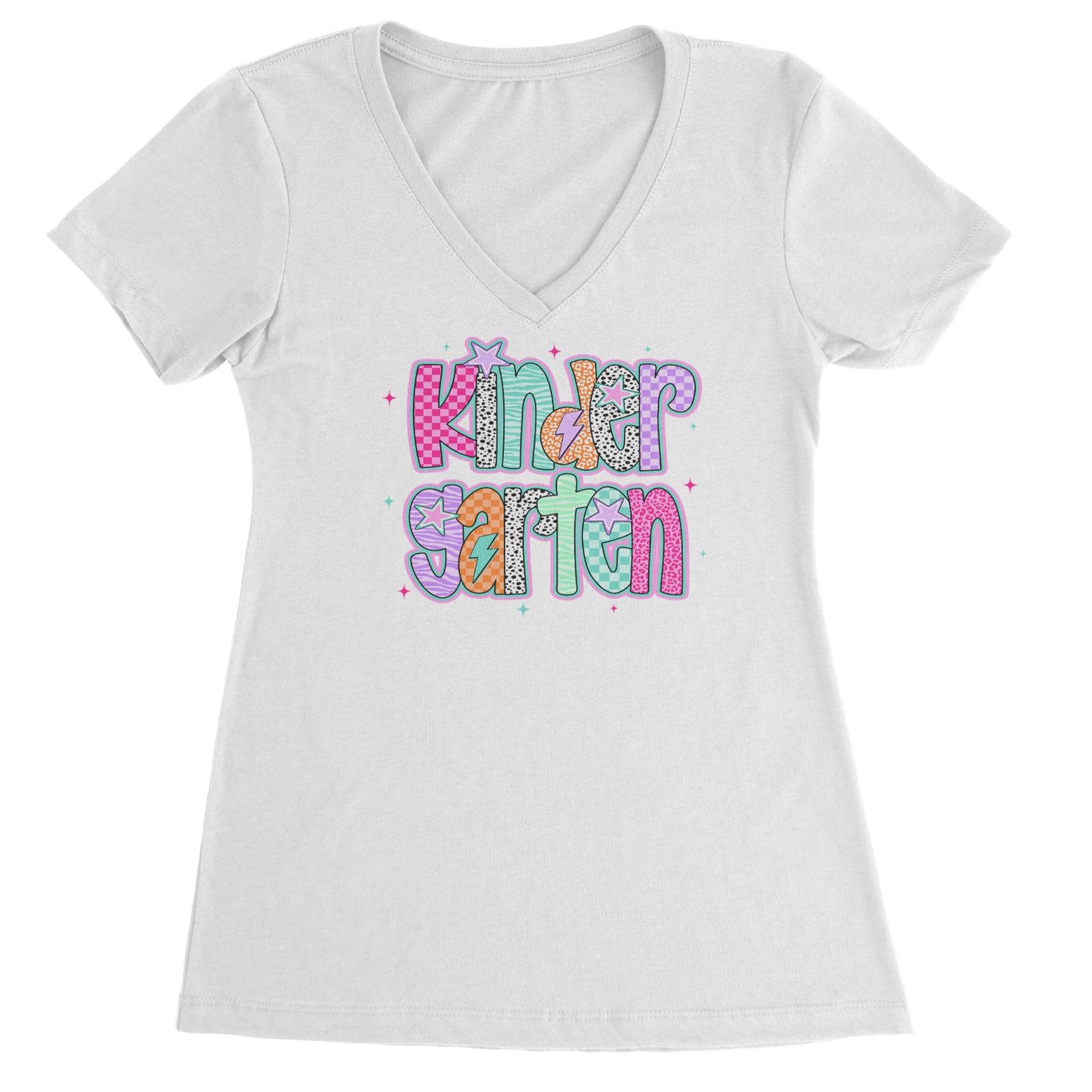 Kindergarten Cutie Colorful Back to School Ladies V-Neck T-shirt Black