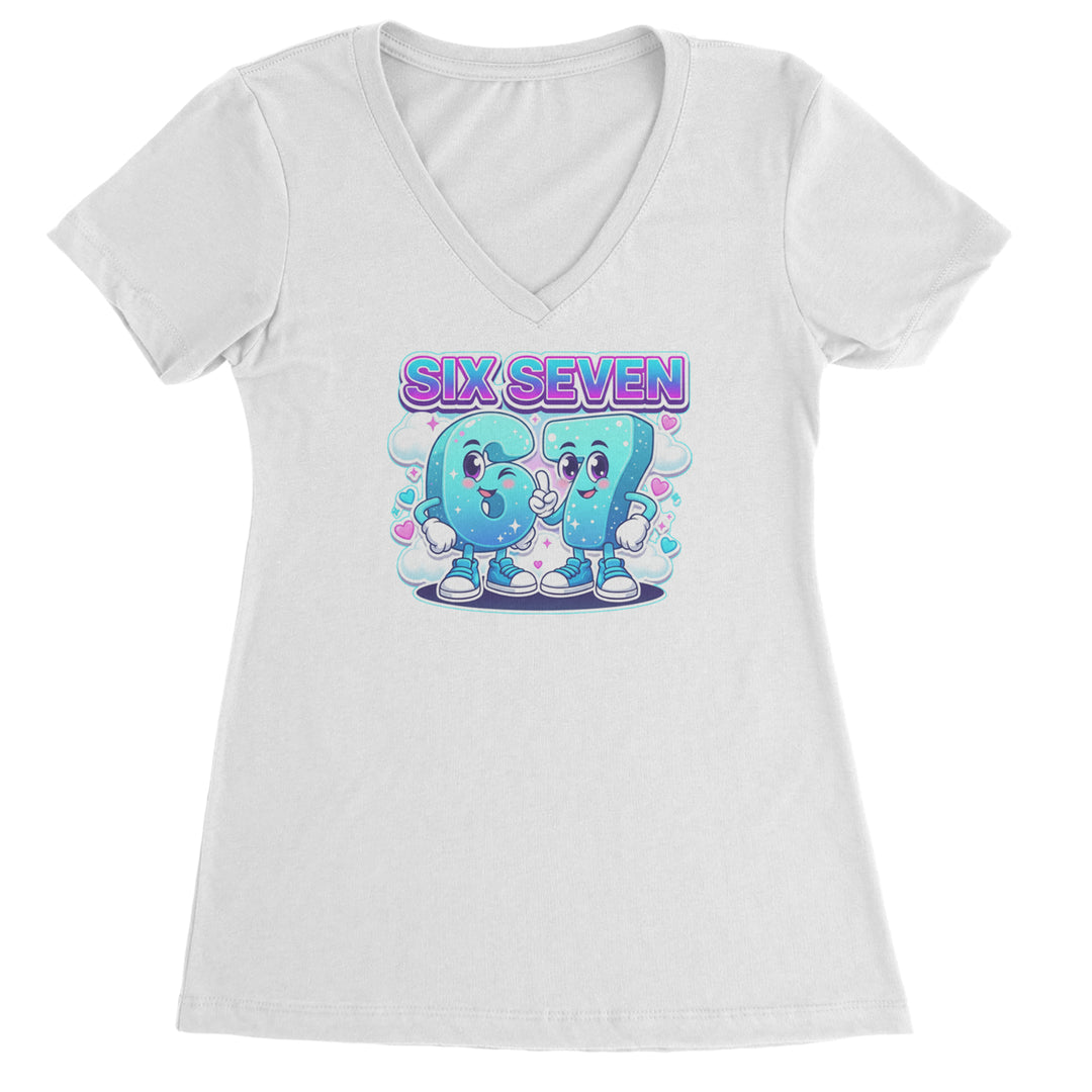 67 Six Seven Meme Kawaii Cloud Ladies V-Neck T-shirt White