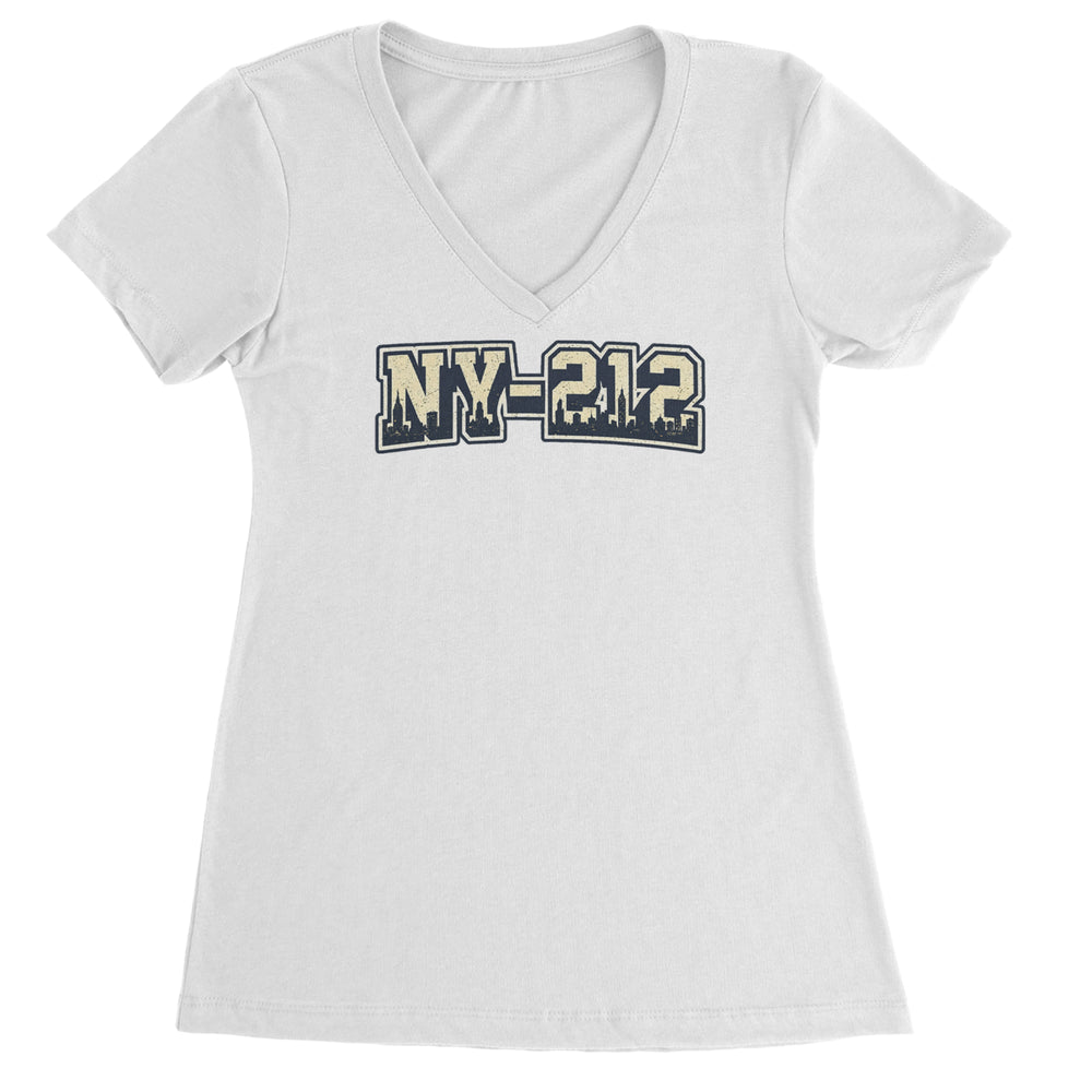 New York City 212 Area Code Skyline graphic on Women's Lightweight V-Neck T-Shirt in White