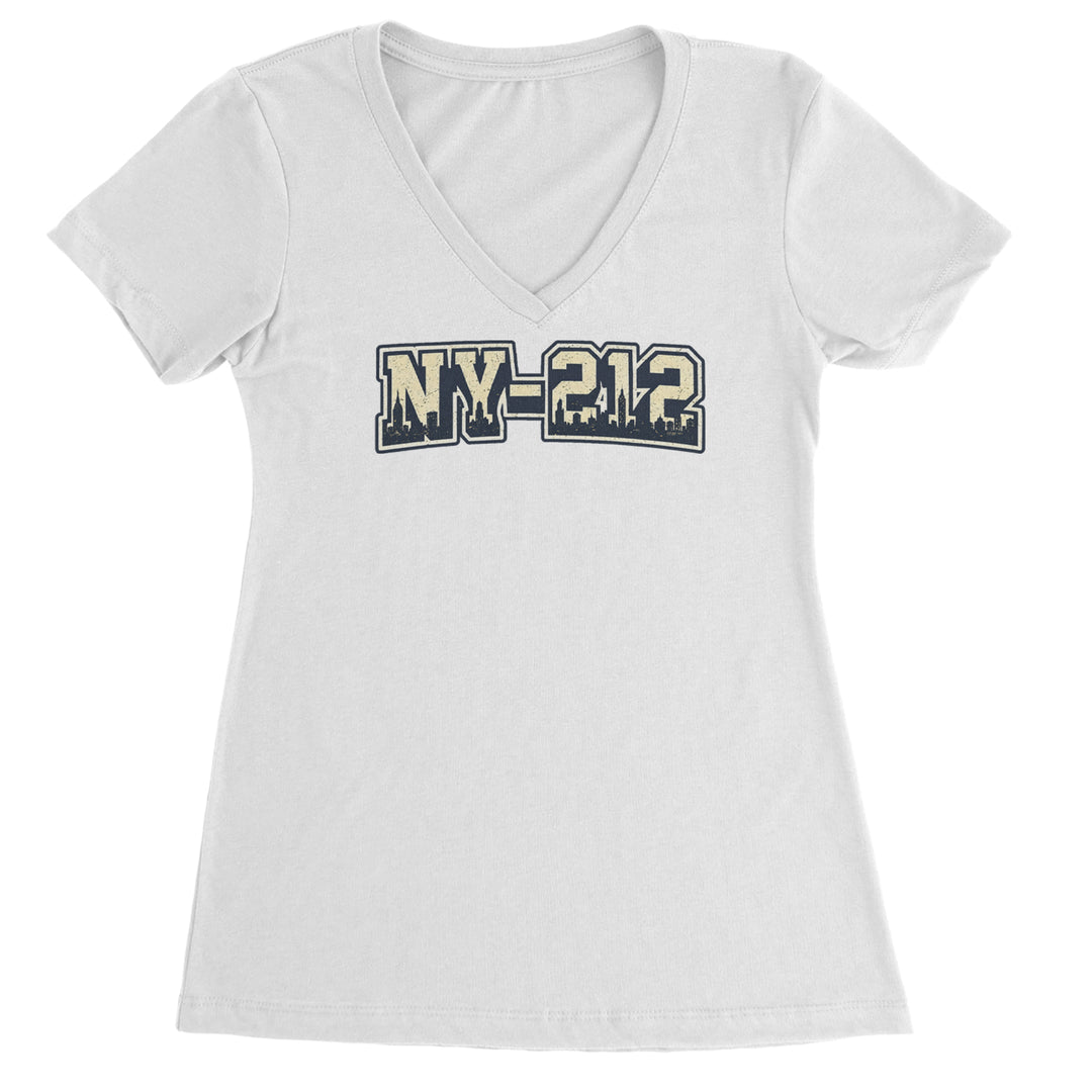 New York City 212 Area Code Skyline  Ladies V-Neck T-shirt White