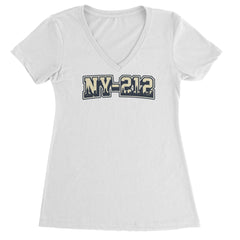 New York City 212 Area Code Skyline  Ladies V-Neck T-shirt White