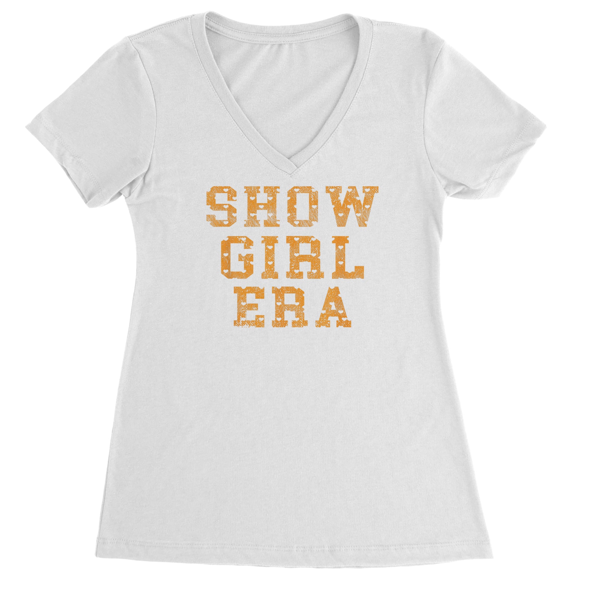 Vintage Showgirl Era Heart Ladies V-Neck T-shirt White
