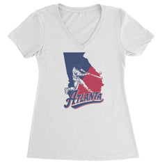 Atlanta Georgia Batter Up Ladies V-Neck T-shirt White
