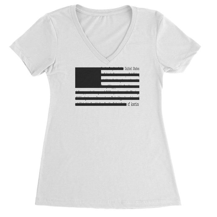 Redacted American Flag Ladies V-Neck T-shirt