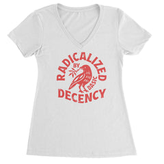 Radicalized by Basic Decency Dove Protest Statement Ladies V-Neck T-shirt White