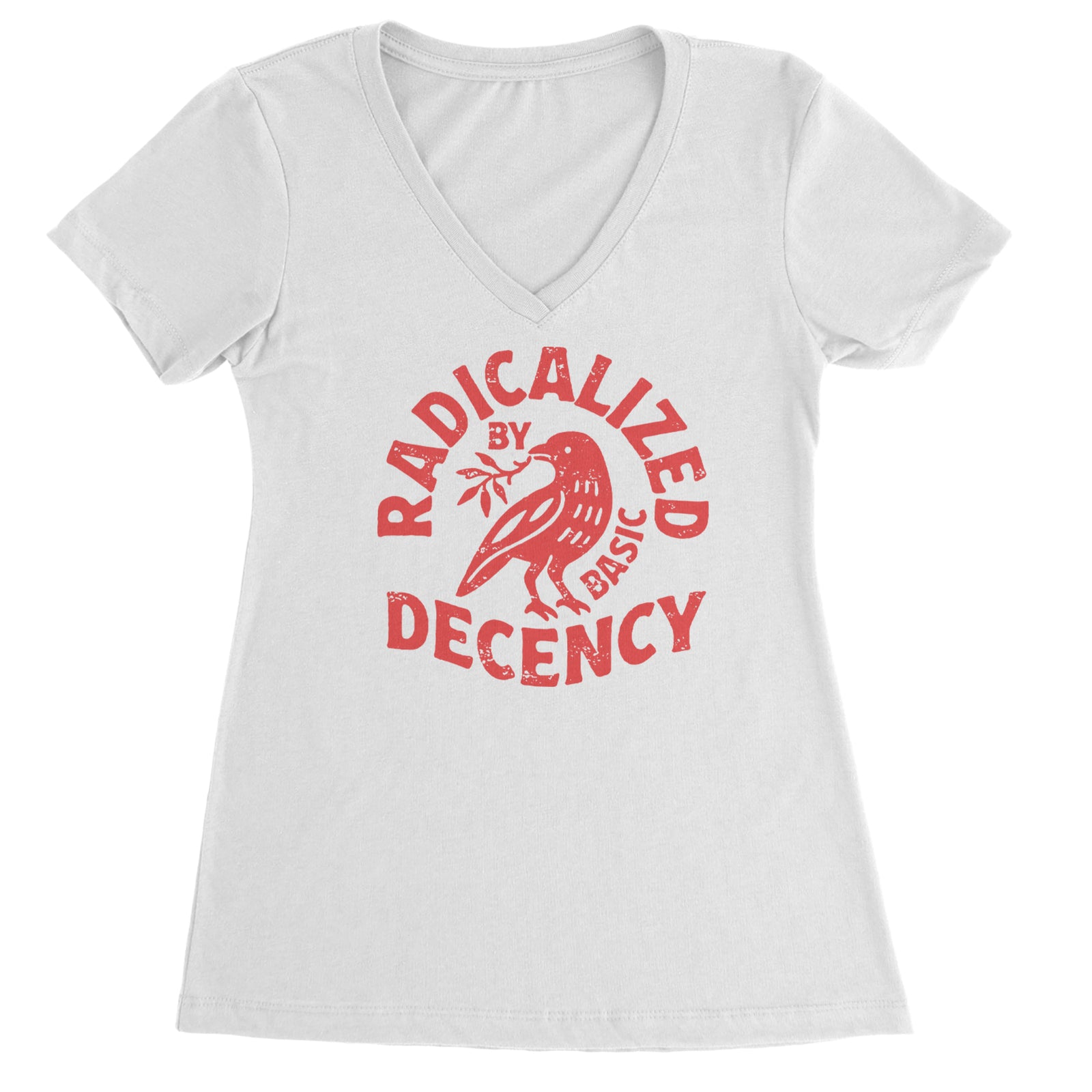 Radicalized by Basic Decency Dove Protest Statement Ladies V-Neck T-shirt Black