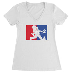 Batter Up Philly Baseball Phan Ladies V-Neck T-shirt White