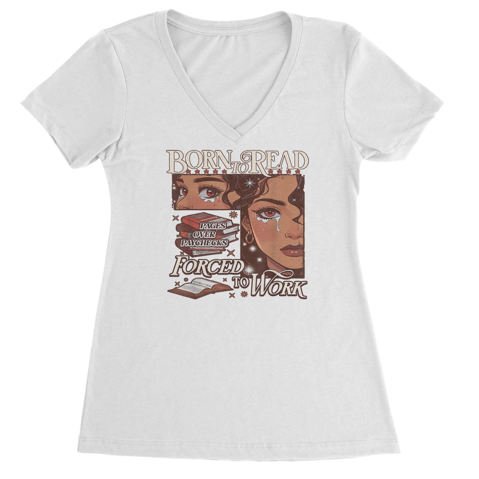 Born To Read Pages Over Paychecks Ladies V-Neck T-shirt Black