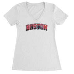 Boston City Pride Skyline Ladies V-Neck T-shirt White